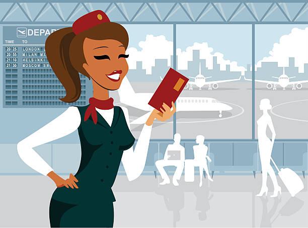 illustrazioni stock, clip art, cartoni animati e icone di tendenza di hostess aria - one person adult air vehicle commercial airplane