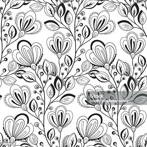 Vector Seamless Monochrome Floral Pattern Stock Illustration - Download Image Now - Abstract, Art Deco, Backgrounds