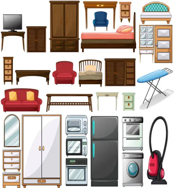 Vector illustration of Furnitures and electronic equipments