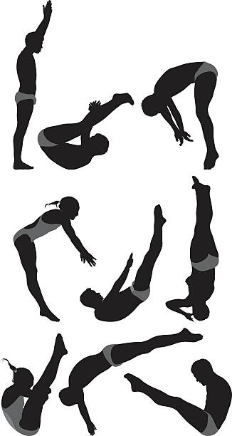 Divers in various actions Divers in various actionshttp://www.twodozendesign.info/i/1.png swimming silhouettes stock illustrations