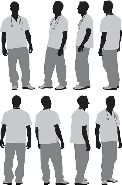 Various views of male nurse Various views of male nursehttp://www.twodozendesign.info/i/1.png nurse silhouettes stock illustrations