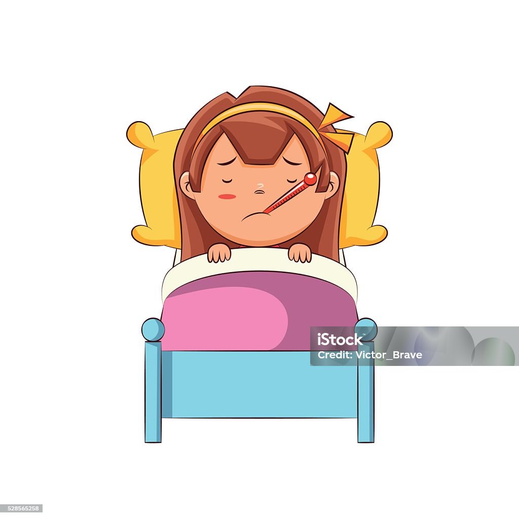 Sick Girl In Bed Stock Illustration - Download Image Now - Illness, Bed -  Furniture, Clip Art - iStock