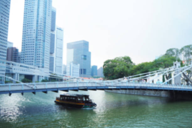 Blurred abstract background of Ships pass under the bridge in the city.