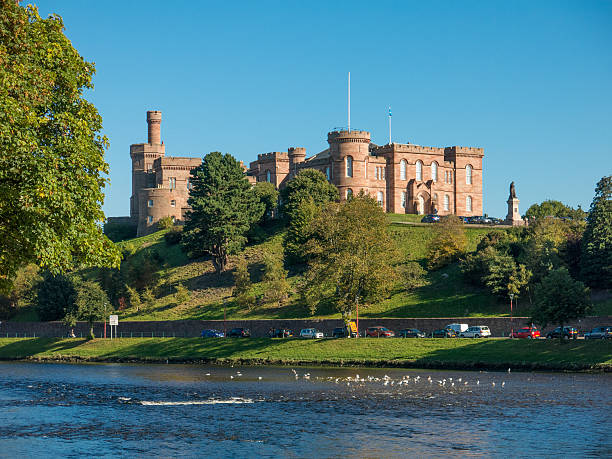 Inverness Castle on the River Ness Scotland Inverness, Highlands, Scotland, UK - October 4, 2015: Inverness Castle sits above the River Ness in the capital of the Highlands. deep focus stock pictures, royalty-free photos & images