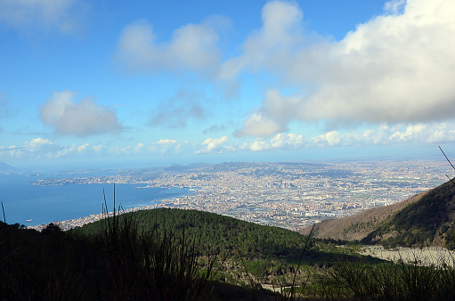 view the Naples city with cloudy sky from the vesivius volcano in south Italy