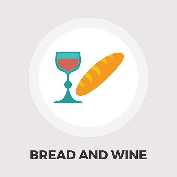 Bread and wine flat icon Bread and wine icon vector. Flat icon isolated on the white background. Editable EPS file. Vector illustration. anglican eucharist stock illustrations