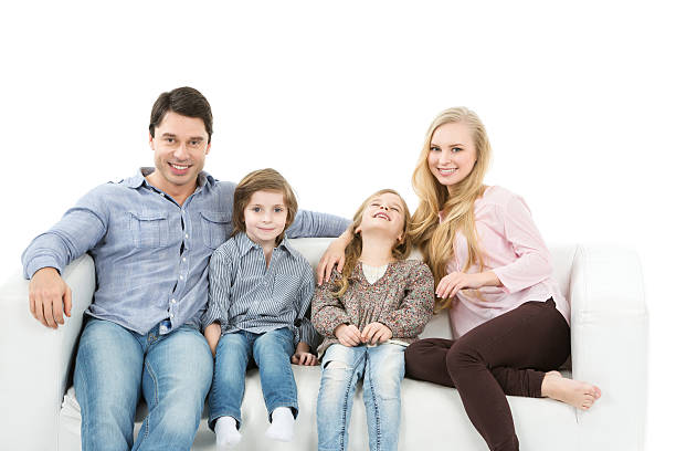 istock Happy family Isolated on white. 528574692