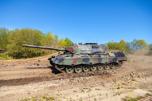 Grimmen, Germany - May 5, 2016: german leopard 1 a 5 tank drives on track on a motortechnic festival on may 5, 2016 in Grimmen / Germany.