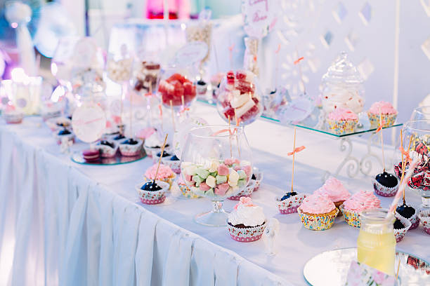 istock Dessert Sweet Cupcakes, Candy, confection On Table. Sweets. Candy bar 528576092