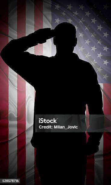 Saluting To Usa Flag Stock Photo - Download Image Now - US Veteran's Day, Armed Forces, Saluting