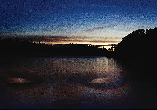 倍の被ばく、湖と女性の夕暮れ - boundary waters canoe area点のイラスト素材／クリップアート素材／マンガ素材／アイコン素材