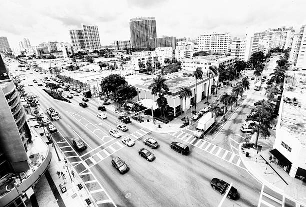 istock Crossroad, Miami. Aerial View. Black And White. 528583328