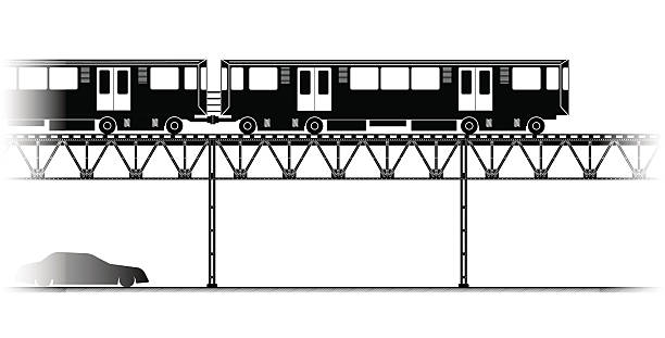 ilustraciones, imágenes clip art, dibujos animados e iconos de stock de el tren elevado en chicago - construction frame bridge built structure sunbeam