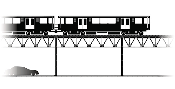 The silhouette of Elevated Train  in Chicago