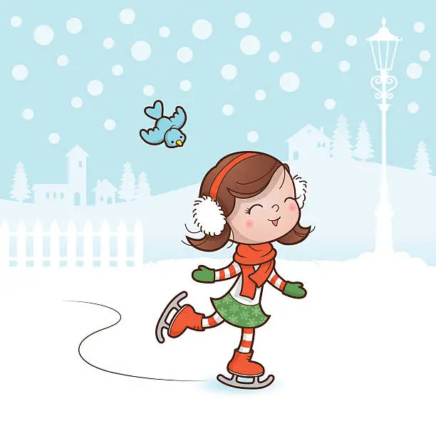 Vector illustration of Christmas skating girl