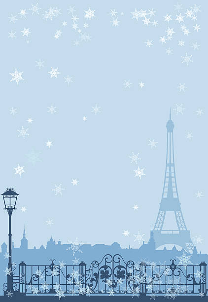 winter Paris winter Paris background - eiffel tower among falling snow vector design eiffel tower winter stock illustrations