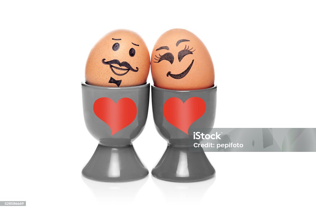Happy gekochte Eier in Eierbecher - Lizenzfrei Ei Stock-Foto