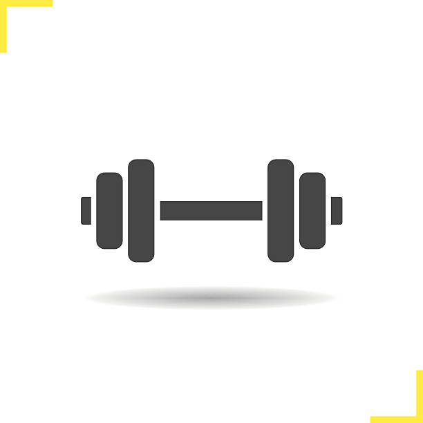 Dumbbell icon Dumbbell drop shadow icon. Isolated vector illustration. Gym barbell symbol gym silhouettes stock illustrations