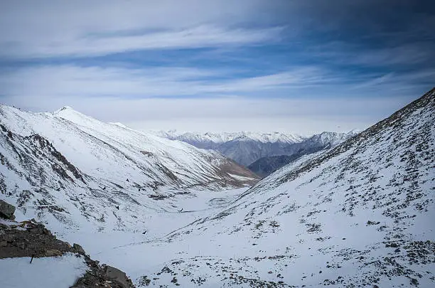 view at the top of Khardungla pass in Ladakh, India