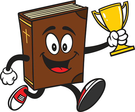Bible School Mascot Running with Trophy