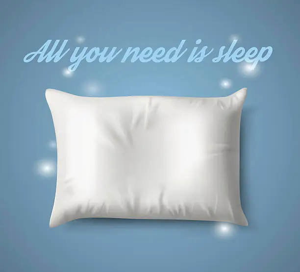 Vector illustration of White Pillow with magic on Blue Background, Real Shadow. Vector