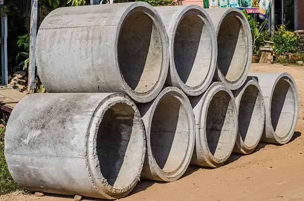 Cement pipes stacked