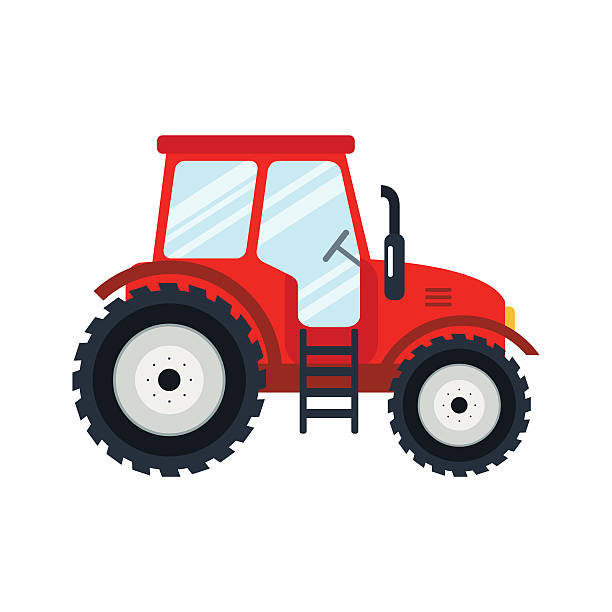 flache traktor auf weißem hintergrund. - traktor stock-grafiken, -clipart, -cartoons und -symbole