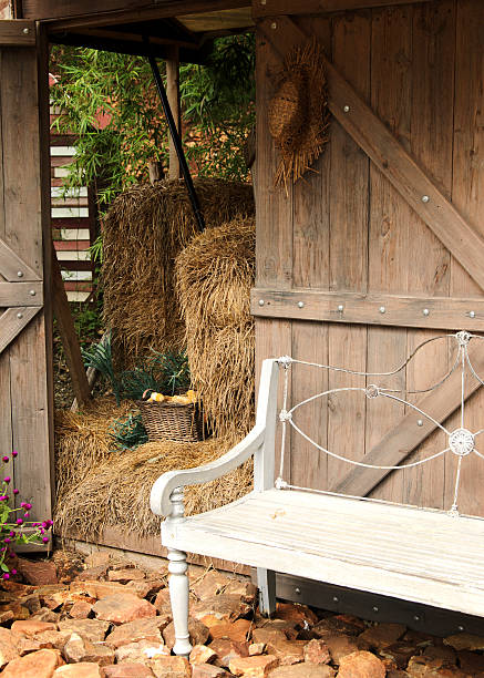 Chair on farm background stock photo