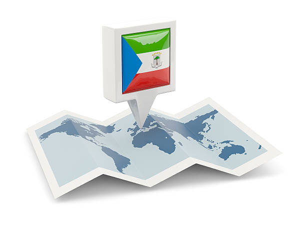 Square pin with flag of equatorial guinea on the map isolated on white