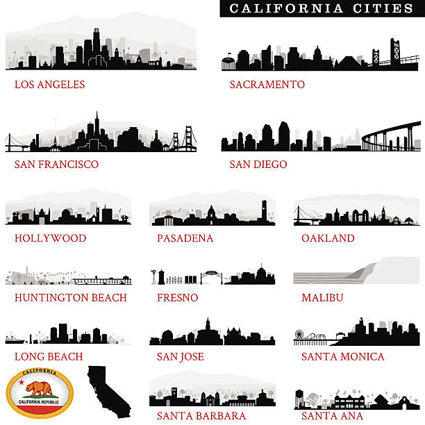 California Cities Detailed Series of Detailed Major California cityscapes hollywood california stock illustrations