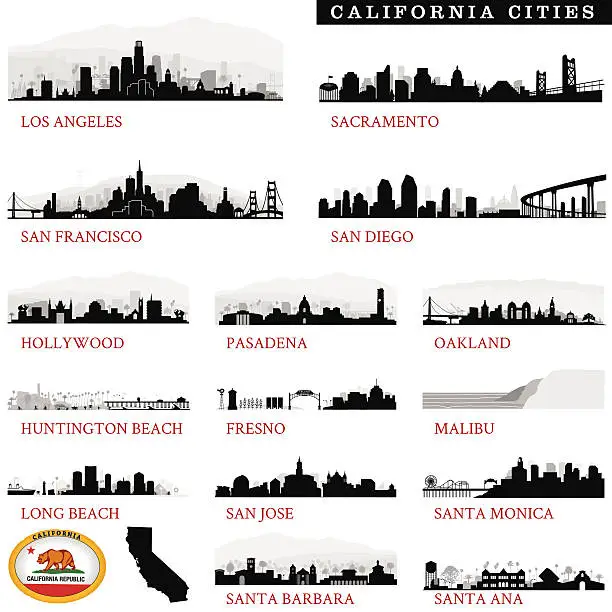 Vector illustration of California Cities Detailed