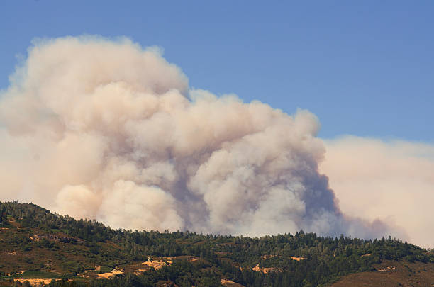 NAPA The Butts Fire in Pope Valley over shadows the vineyards and winerys of Californias Napa Valley wildfire smoke stock pictures, royalty-free photos & images