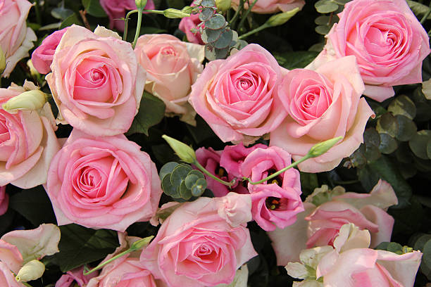 istock Pink wedding centerpiece: roses and eustoma 528612058