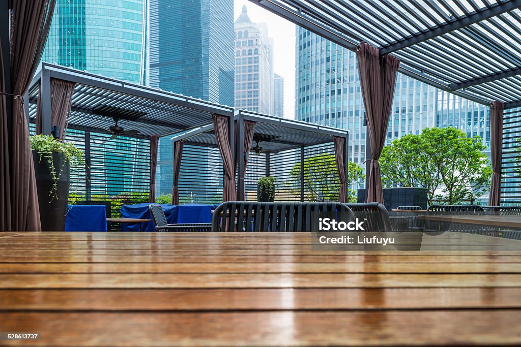 coffee room Wooden table in the outdoor coffee room Brown Stock Photo