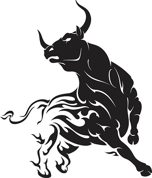 ilustraciones, imágenes clip art, dibujos animados e iconos de stock de toro salvaje fuego - toro