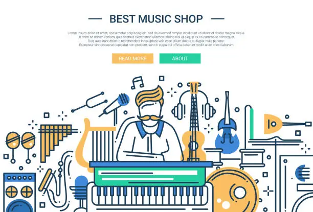 Vector illustration of Best Music Shop - website header banner template