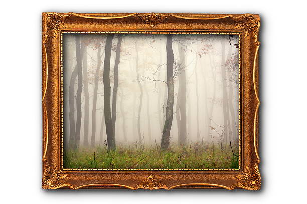istock image of misty forest in painting frame 528615456