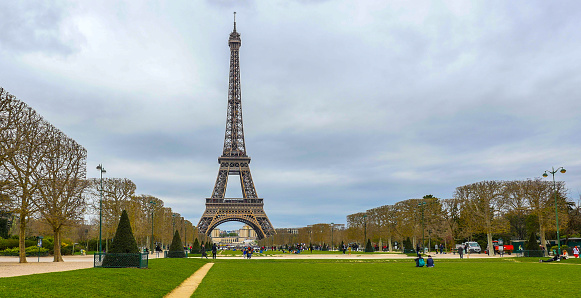 Eiffel Tower on Champ de Mars in Paris France, Travel Location
