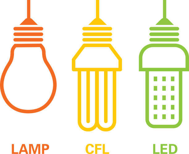 lampe, kompaktleuchtstoff- und unter der leitung - led lamp stock-grafiken, -clipart, -cartoons und -symbole