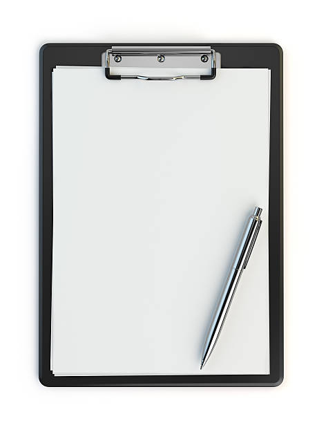 área de transferência e caneta isolado sobre branco com espaço para texto. - pen and paper imagens e fotografias de stock