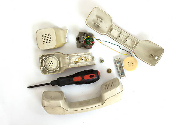 istock Broken Old Telephone Handset , top view, on White Background. 528617942