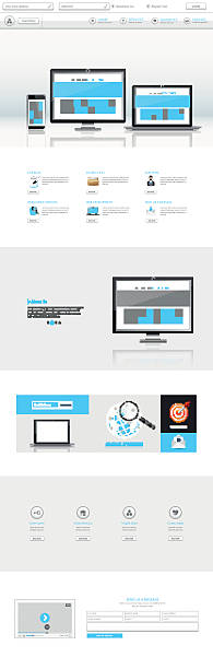 ilustrações de stock, clip art, desenhos animados e ícones de limpar branco empresarial modelo de web site design de uma página - web page globe laptop computer monitor