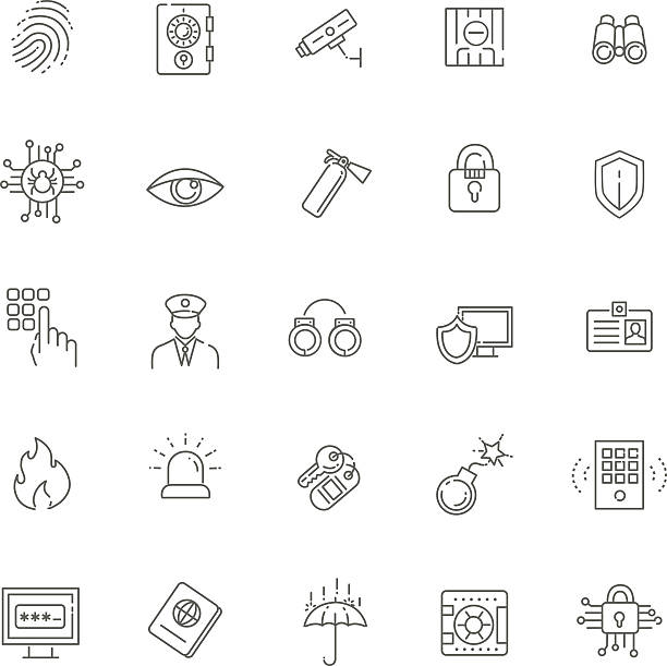 ilustraciones, imágenes clip art, dibujos animados e iconos de stock de conjunto de iconos de seguridad - fingerprint lock order accessibility