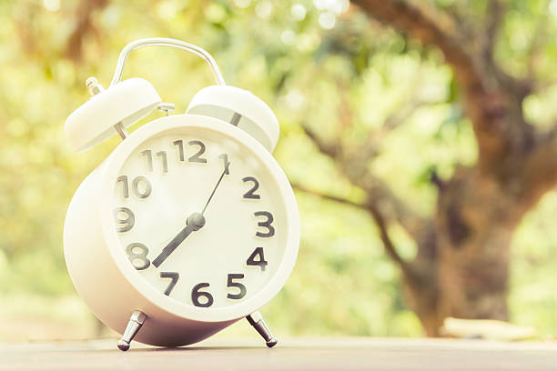 istock white alarm clock in morning 528620398