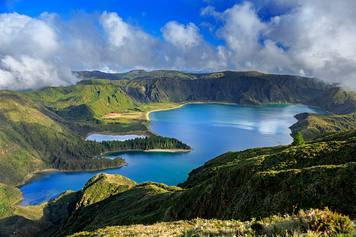 Lagoa do Fogo and green valley on San Miguel island of Azores