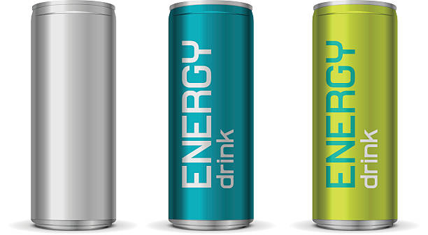 Illustration of energy drink cans Illustration of energy drink cans in different colors, isolated on white background energy drink stock illustrations