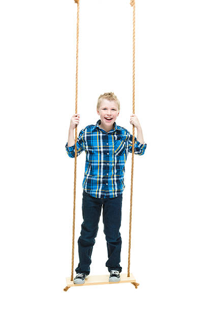 istock Smiling little boy swinging 528625196