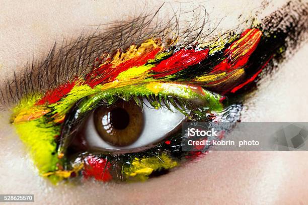 Colorful Makeup On Closeup Eye Art Beauty Image Stock Photo - Download Image Now - Adult, Adults Only, Arts Culture and Entertainment