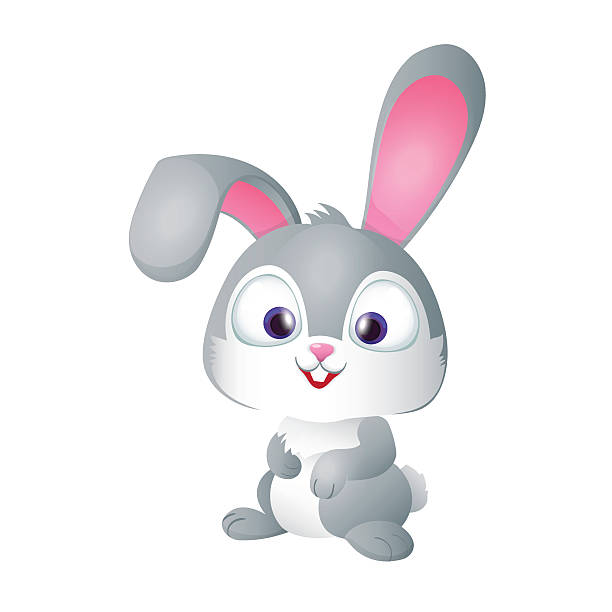 симпатичный забавный серый кролик, улыбается - rabbit fur stock illustrations