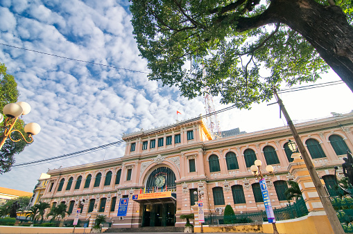 Saigon Central Post Office is a post office in the downtown Ho Chi Minh City, near Saigon Notre-Dame Basilica, the city's cathedral. The building was constructed when Vietnam was part of French Indochina in the late 19th century.